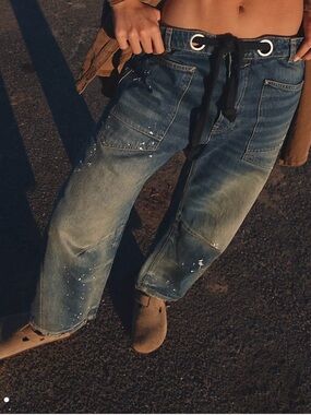 We The Free Blue Paint-Splatter Boyfriend Jeans